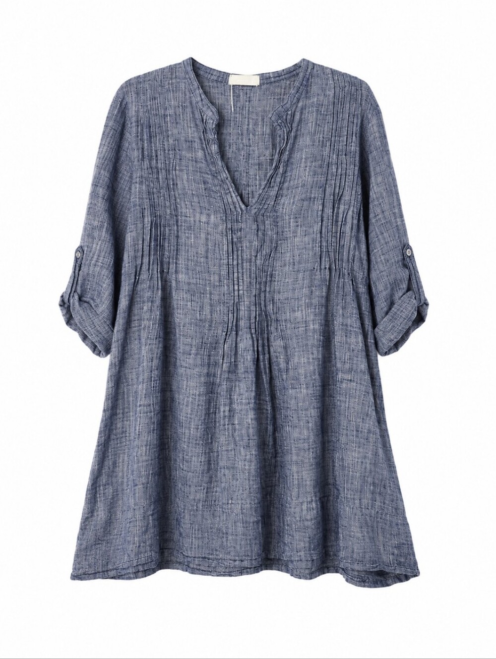 CP Shades Regina Chambray Blue Cotton Tunic Top Large Boho Lagenlook - Picture 2 of 12